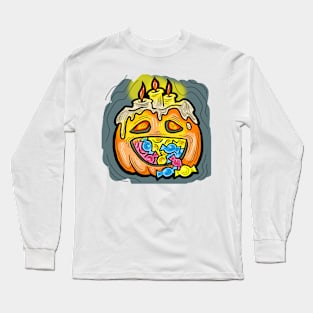 Scary Halloween pumpkin monster face head. Long Sleeve T-Shirt